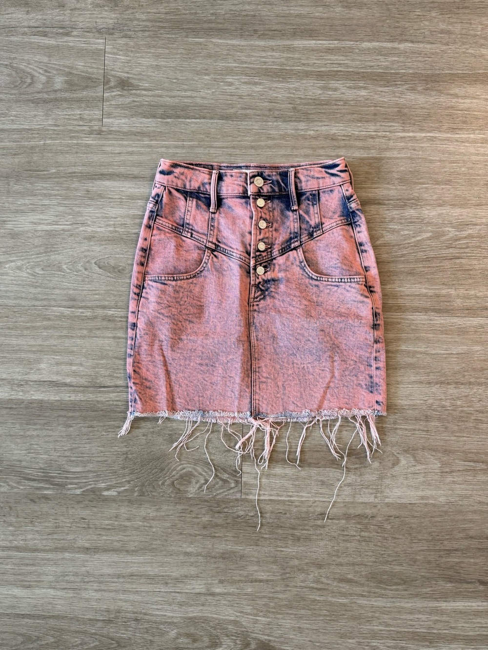 MOTHER Superior Swooner Distressed Hem A-Line Denim Acid Wash Skirt, Women's 24